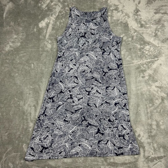 Athleta Women's Small S Leaf Print Sleeveless Fit Flare Midi Dress Blue White - Picture 9 of 9